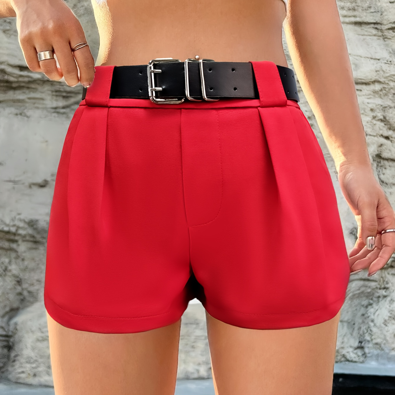 

Women's High-waist Solid Color Shorts, Casual Slant Pocket, Polyester 100% Knit Fabric, Spring/summer/fall Essential, 230g/m² Lightweight