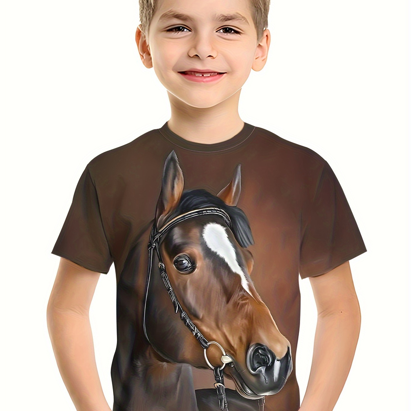 

Creative Horse 3d Print T-shirt, Tees For Boys, Casual Comfortable Lightweight Short Sleeve T-shirt For Summer