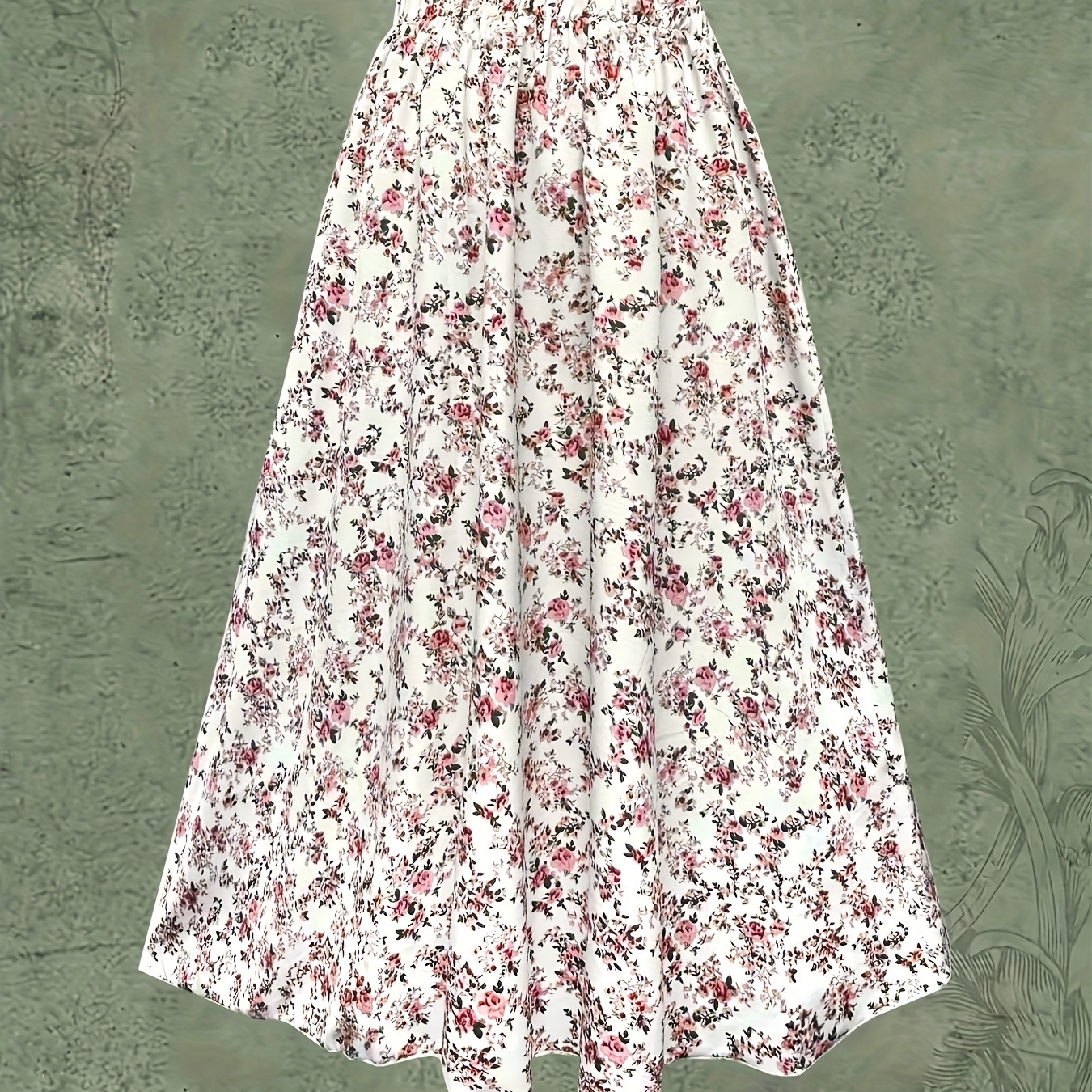 

Floral Print Elastic Waist Skirt, Casual A-line Skirt For Spring & Summer, Women's Clothing