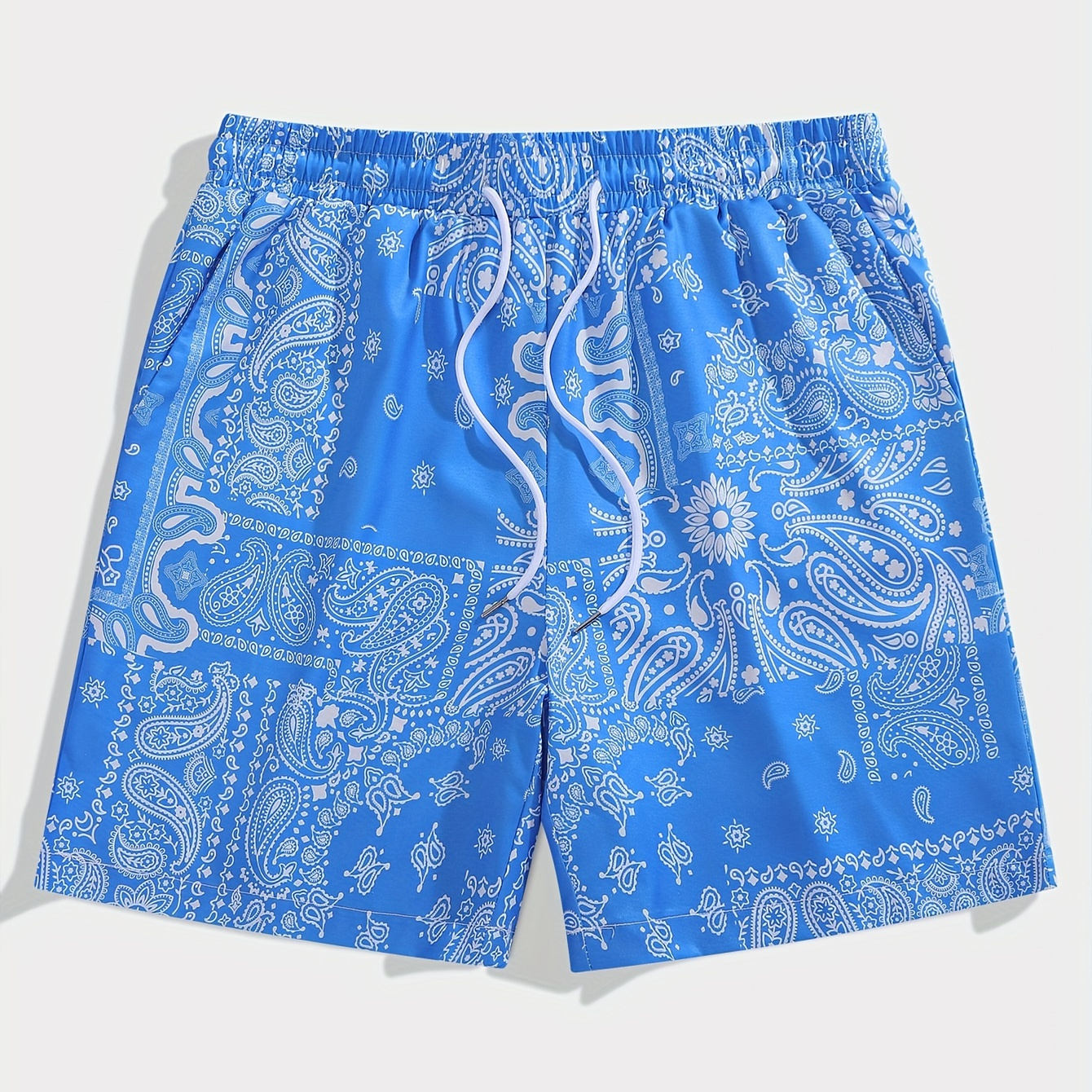 

Men's Trendy Paisley Pattern Print , Drawstring Beach Shorts For Resort, Hawaiian Shorts