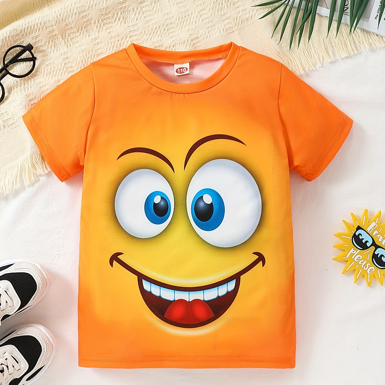 

Cartoon Face 3d Print Boys Creative T-shirt, Casual Lightweight Comfy Short Sleeve Tee Tops, Boys Clothes For Summer