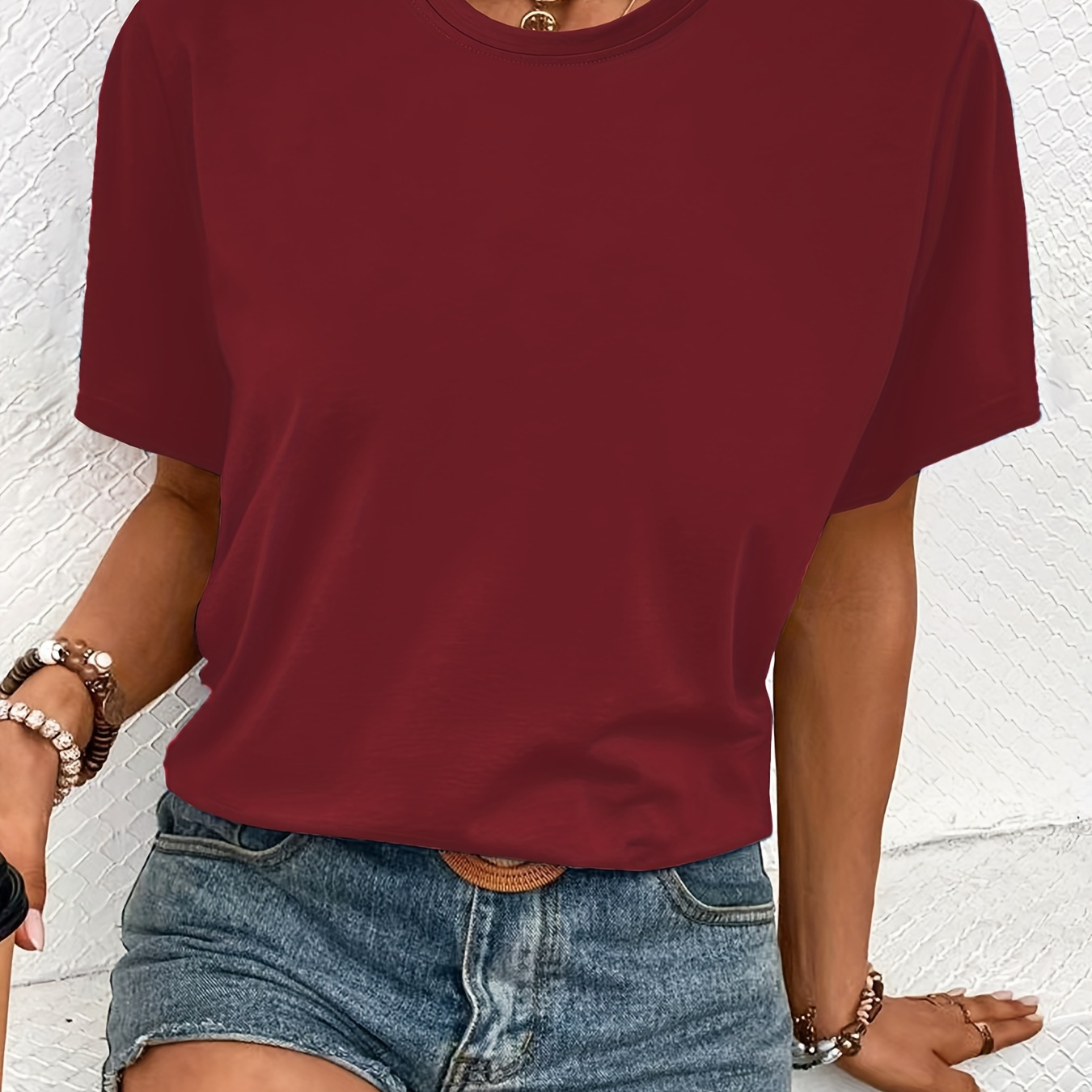 

Women's Casual Athletic Short Sleeve Solid Color Crew Neck T-shirt, Casual Sports Style, For Summer