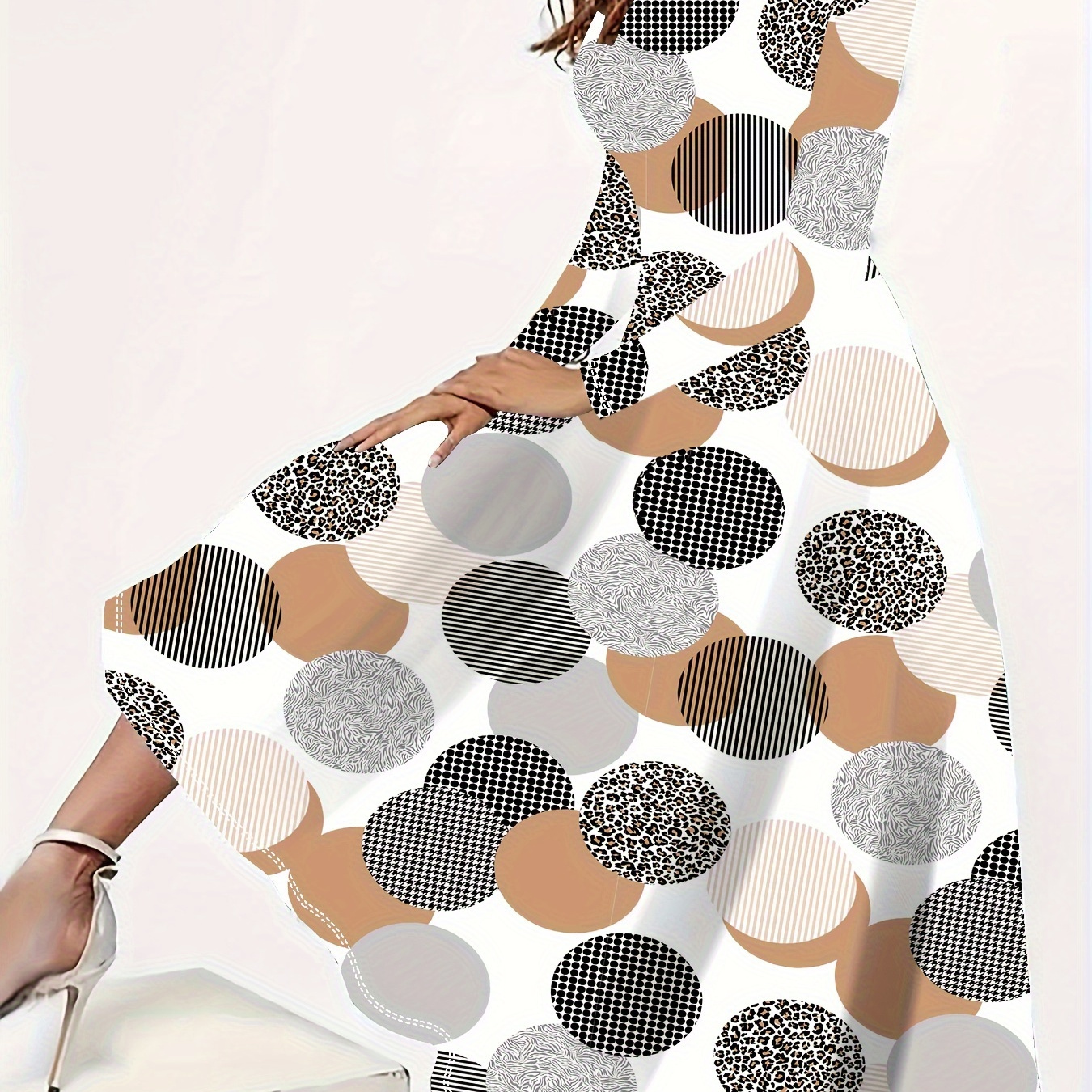 

Plus Size Polka Dot Print Dress, Elegant Long Sleeve Crew Neck Dress For Spring, Women's Plus Size clothing