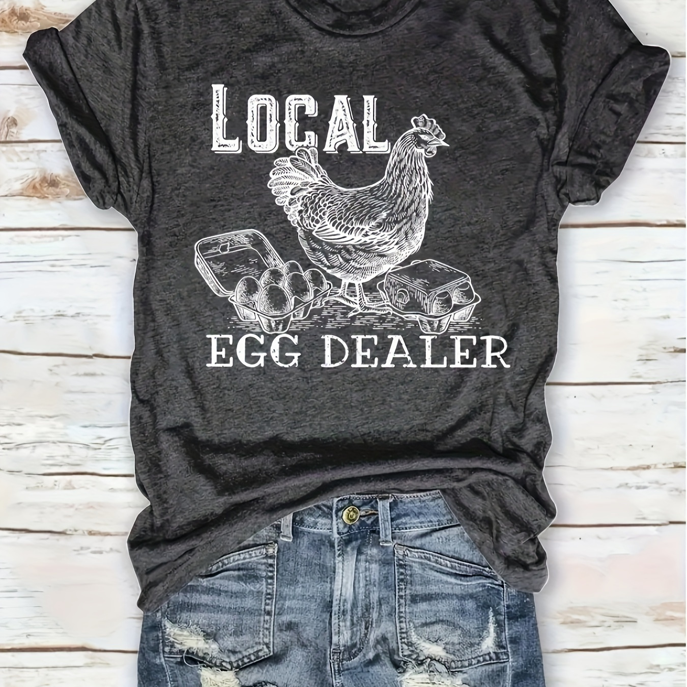 

Egg - Hen - Printed Round Neck T-shirt - Casual Fun - Wear - Soft And Comfortable - Women's Wear