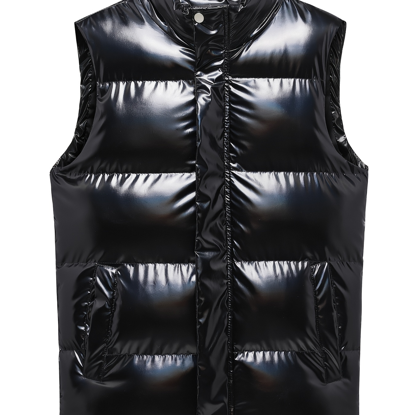 

Men's Casual Padded Vest Polyester Crew Neck Sleeveless Outerwear With Zipper Detail For Fall/winter - Solid Color Non-stretch Woven Fabric