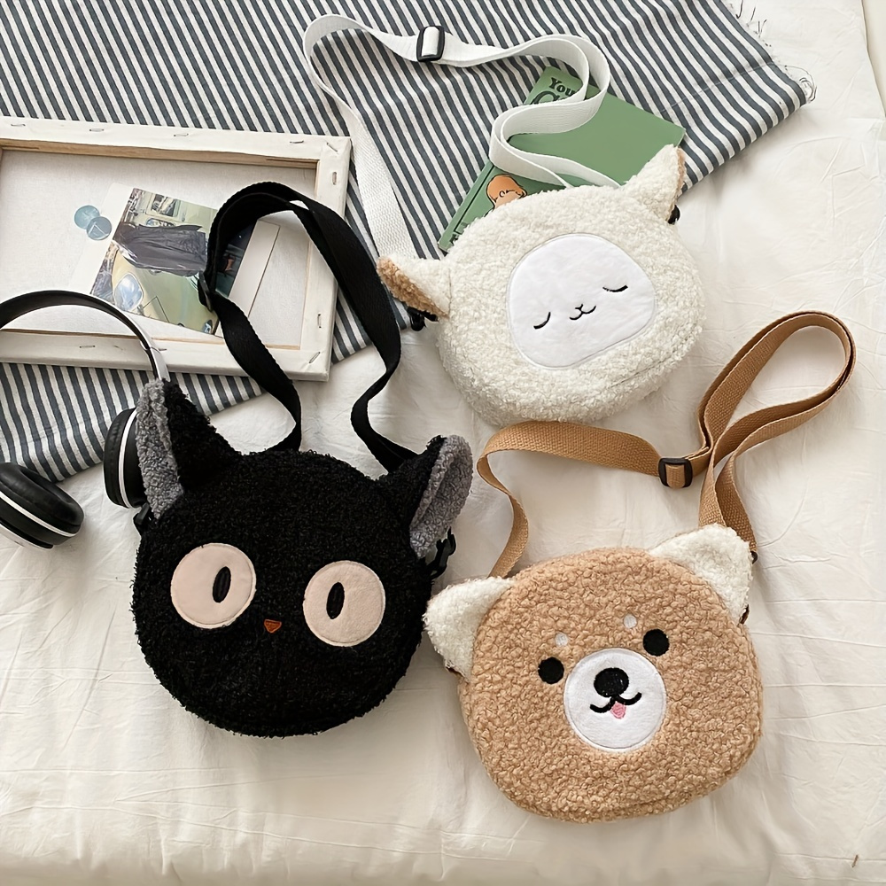 Kawaii Crossbody Bag, Animal Shaped Plush Bag, Cute Cat Design