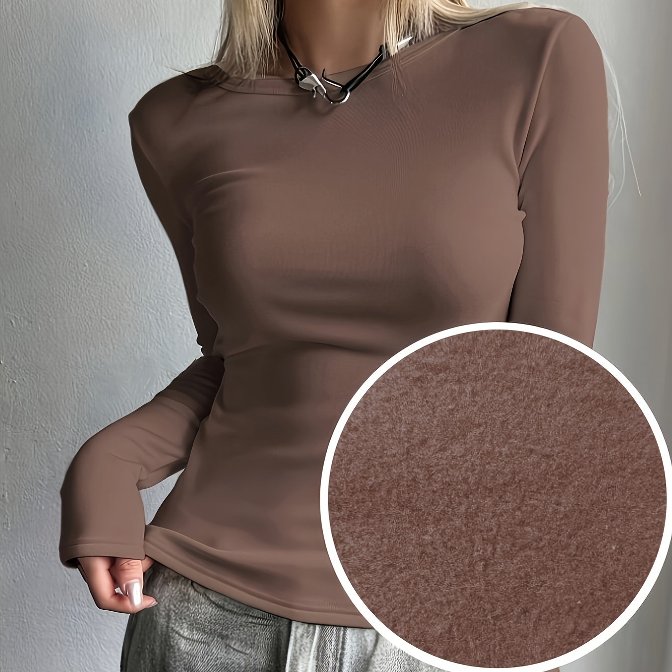 

Chandail thermique tricoté pour femme, couleur unie, polyester, manche longue, sous-vêtement chaud de base pour et l'hiver