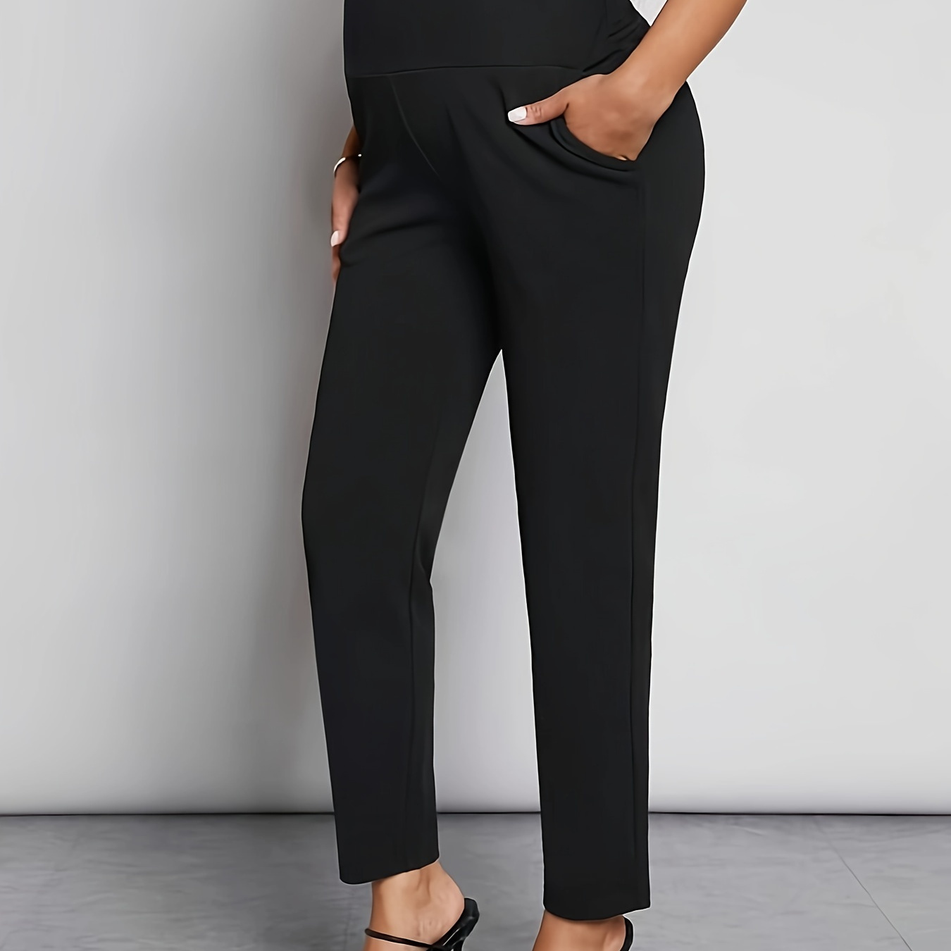 

Black Maternity Jogger Pants, High-waist Belly Support Sports Trousers For Work And