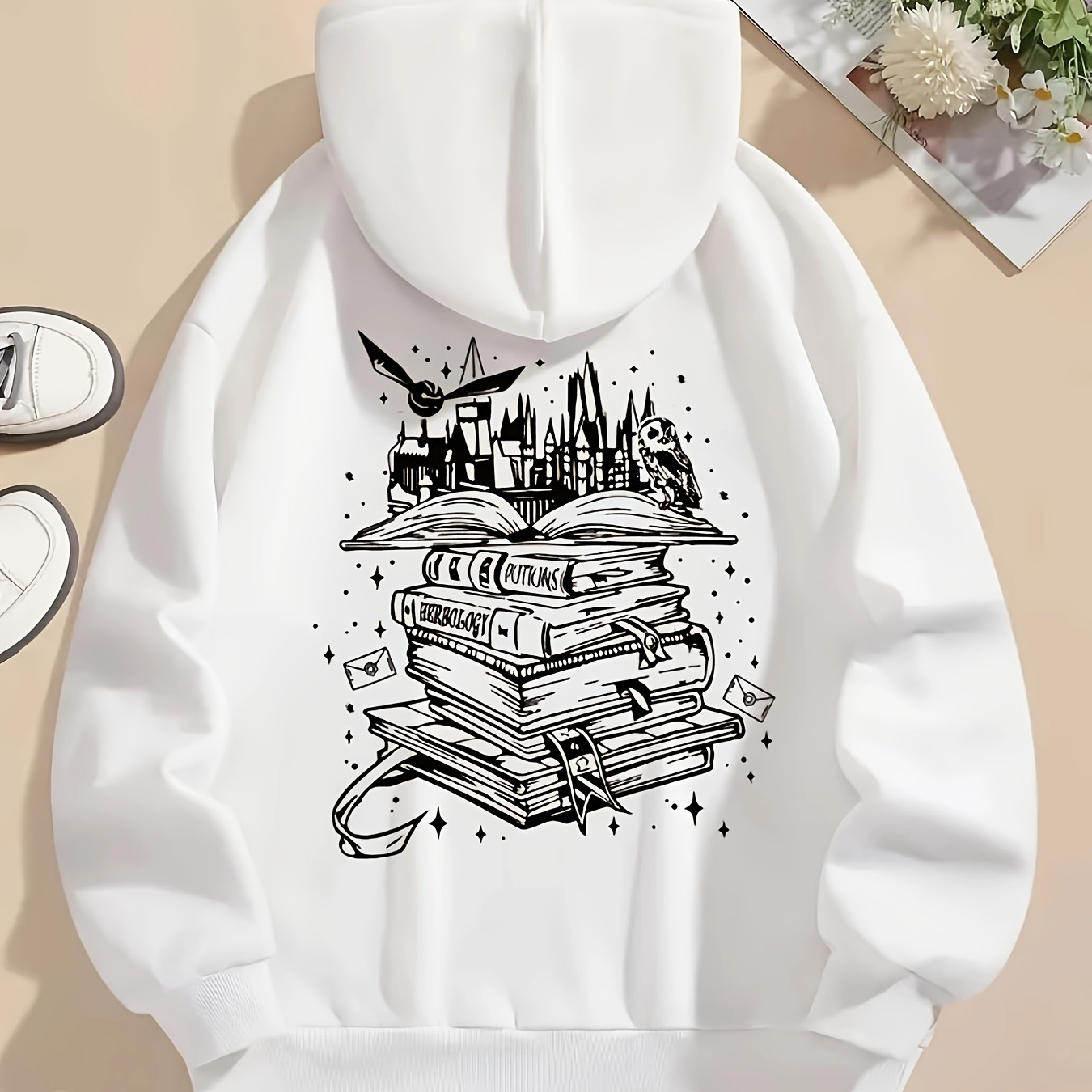 

Sweatshirt à capuche imprimé livres, pour l'hiver et l'automne, vêtements pour femmes