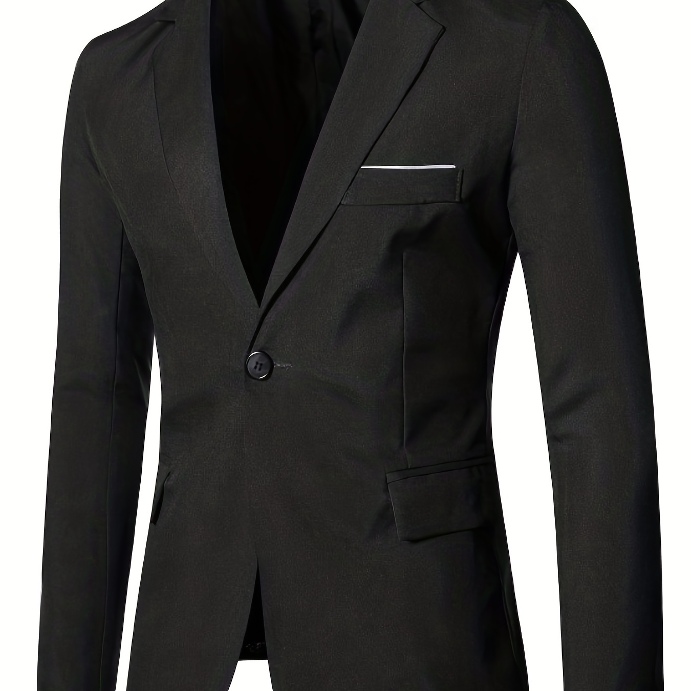 One Button Blazer, Men's Casual Solid Color Flap Pocket Lapel Sports Coat For Business