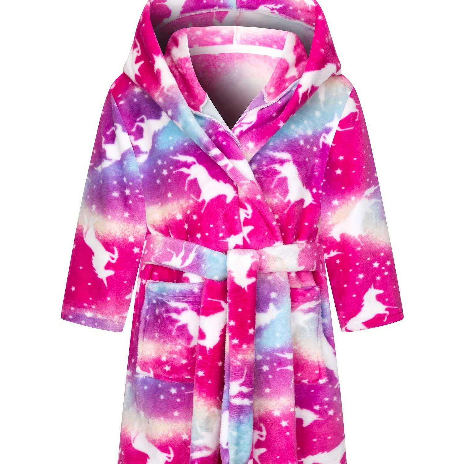 

Kid's Unicorn Tie-dye Flannel Bathrobe, Soft Comfy Coral Fleece Pajama, Girl's Loungewear For Autumn Winter