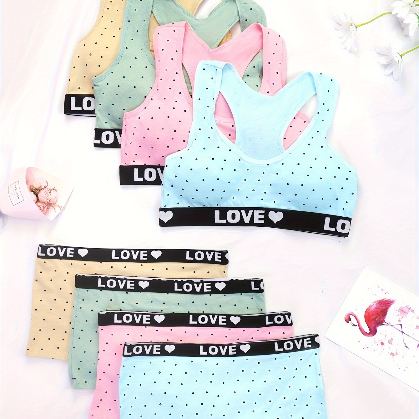 

2/4sets Cotton Polka Dot Letter Mixed Color Cute Girl Daily Fresh Girl With Elastic, Soft And Comfortable Fashion Underwear Suitable For 8-10 Years Old