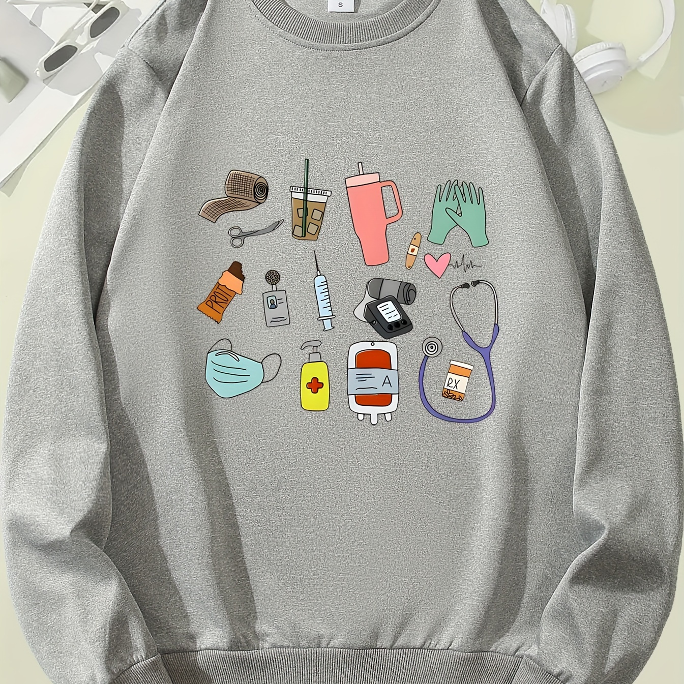 

Women's Casual Long Sleeve Crew Neck Sweatshirt With , Sportswear For Fall & Winter, Outdoor Wear