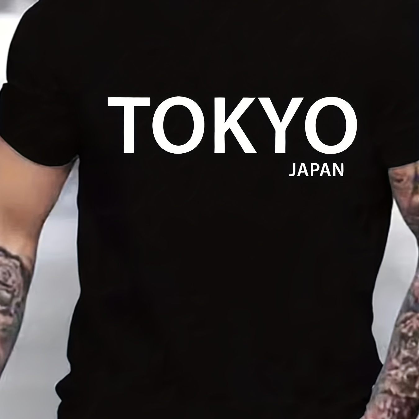 

Men's Street Style Graphic Short-sleeve Crew Neck Tees, Fashion Geographic Name Tokyo Print Slightly Stretch Casual T-shirts For Males