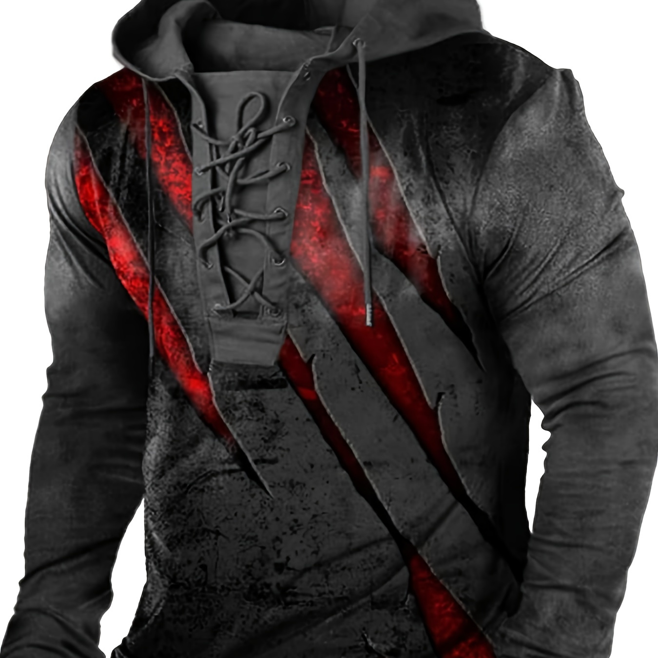 

3d Trendy Pattern Men's Hooded Lace-up Sweatshirt, Men's Pullover Tops For