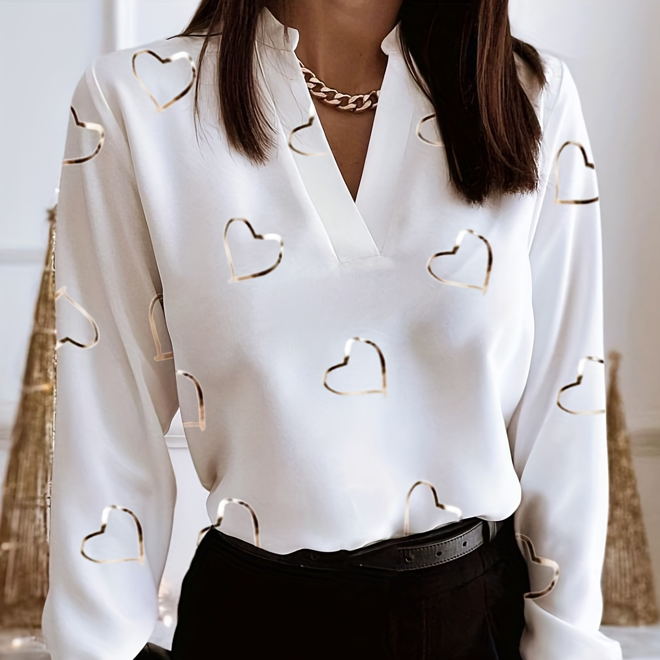 white blouse with black hearts