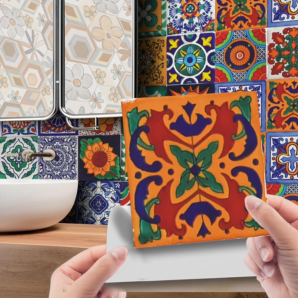 Alfombra mexicana Talavera con azulejos de cerámica, alfombra  antideslizante con flores coloridas para sala de estar, dormitorio,  alfombra de piso de