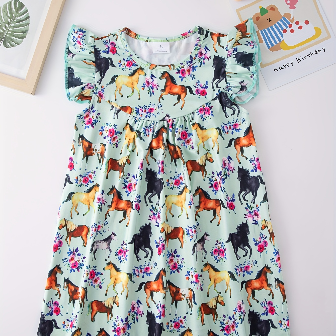 

Adorable Graphic Flutter Trim Sleeveless Dress Girls Summer Clothes Gift