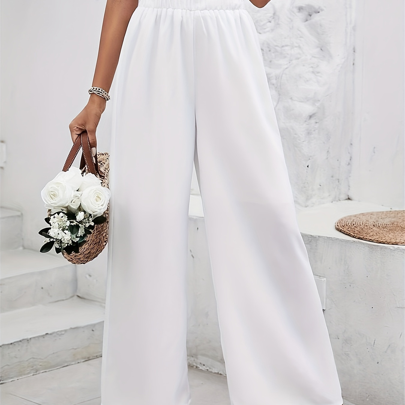 

Solid Color Wide Leg Pants, Casual & Versatile High Waist Pants For Spring & Summer, Women's Clothing