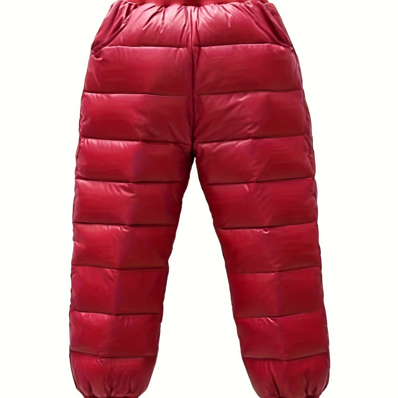 

Kid's Solid Color Warm Down Pants, Thermal Elastic Waist Trousers, Boy's Clothes For Winter