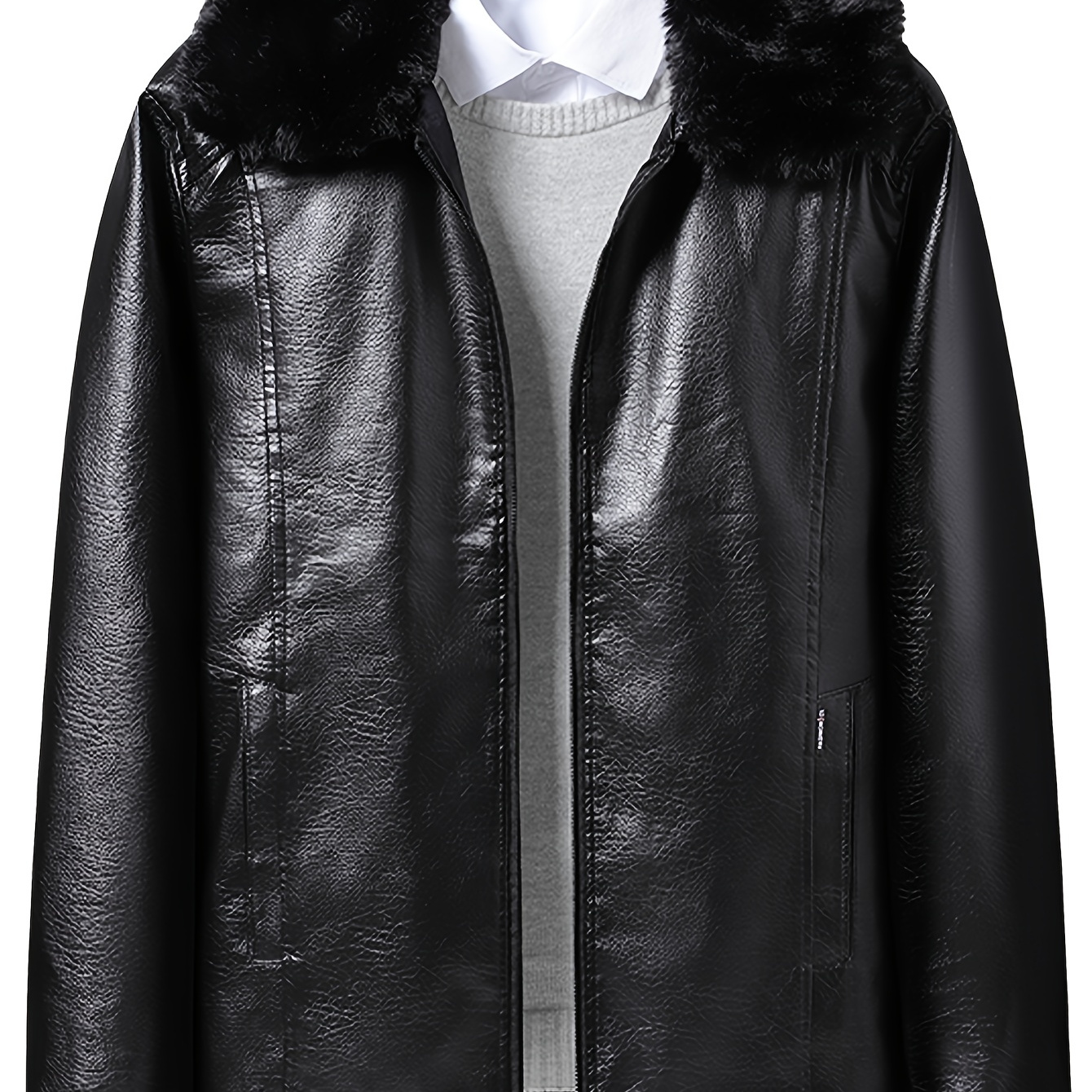 

[winter Essential] Men' Jacket With Fur Collar - Warm Casual Winter Coat, Zip-up Style, Long Sleeve, Polyester Material, Fall And Winter