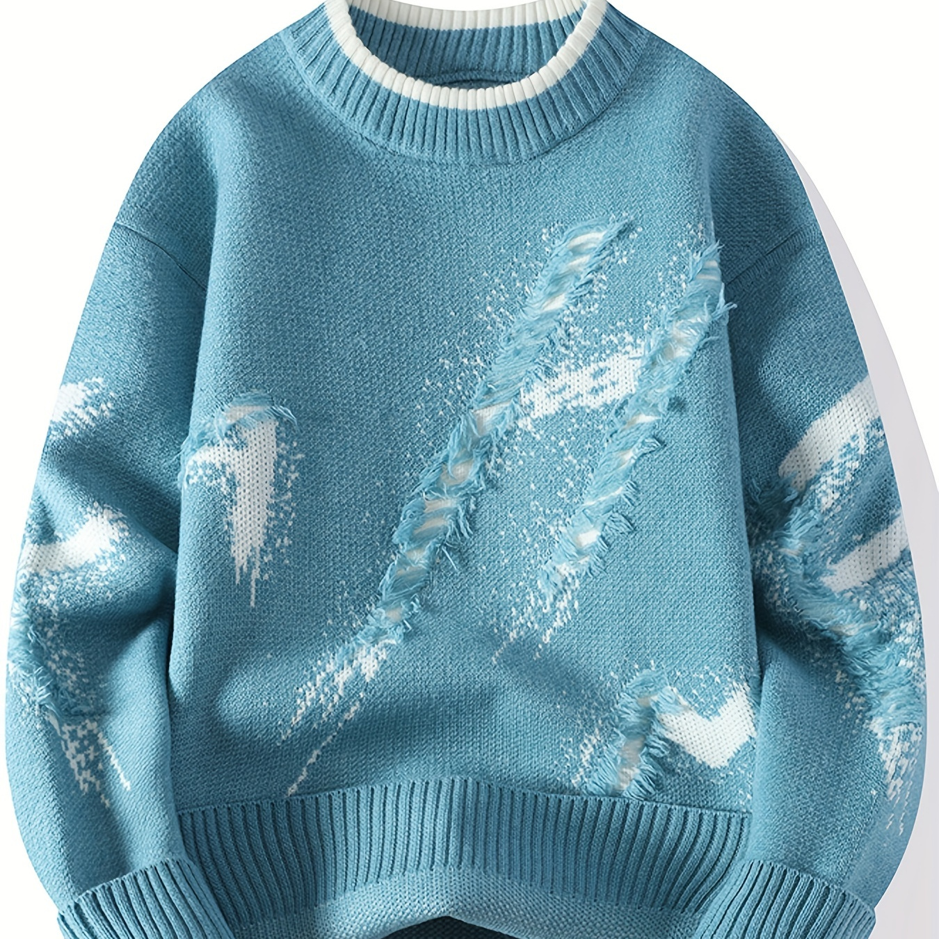 

Men's Loose Knitted Pullover, Casual Long Sleeve Crew Neck Sweater For