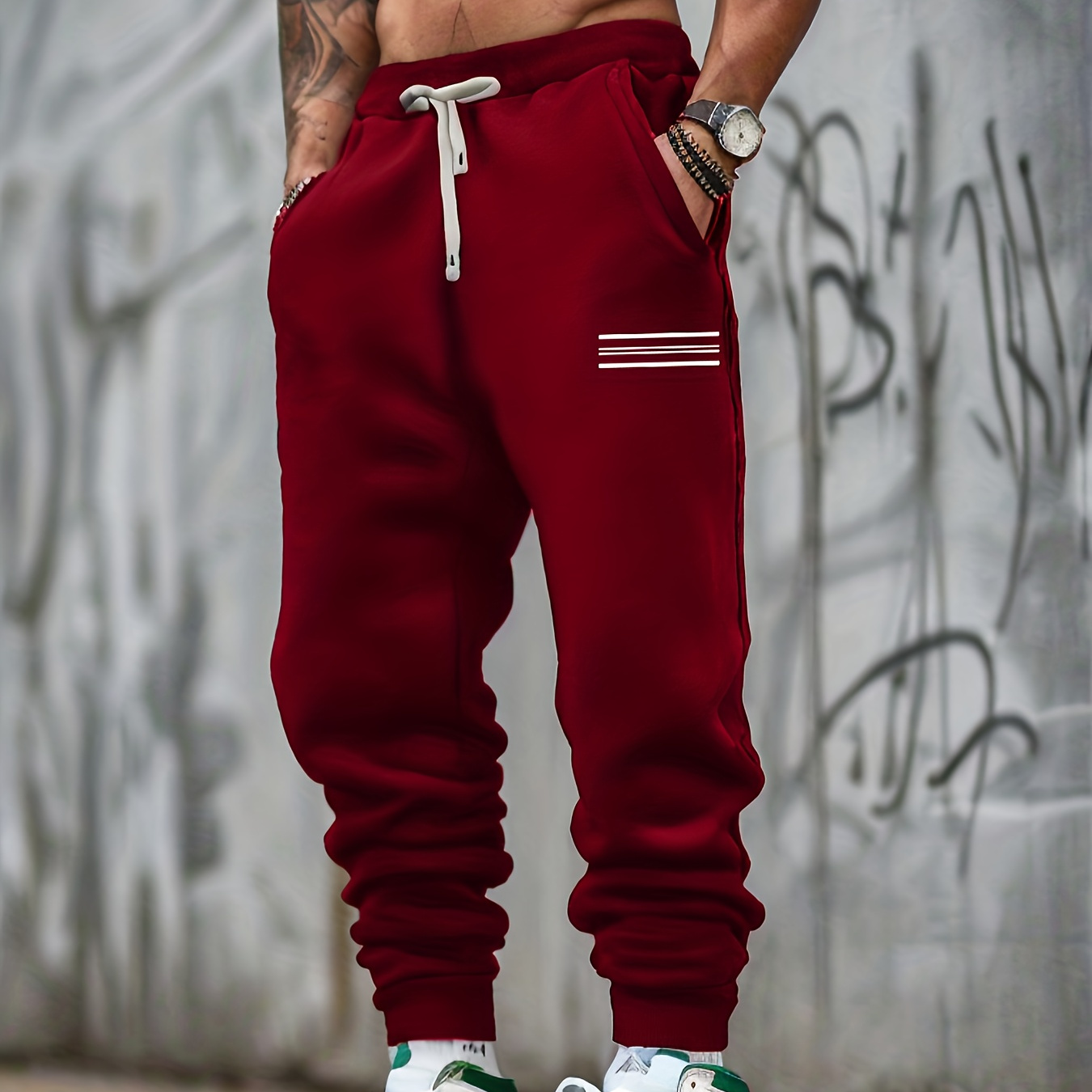 

Men's Autumn And Winter Fleece-lined Print Tapered Joggers