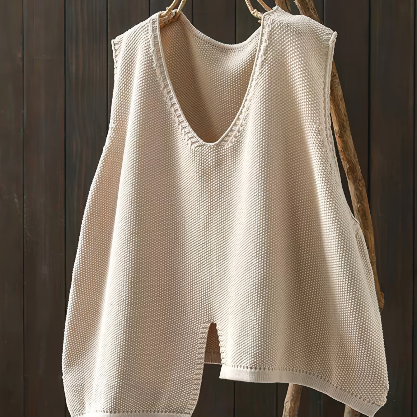 

Women's Casual Acrylic Knit Vest - V-neck Asymmetrical Hem Solid Color Pullover, Loose Fit Knitwear For Weekend Casual