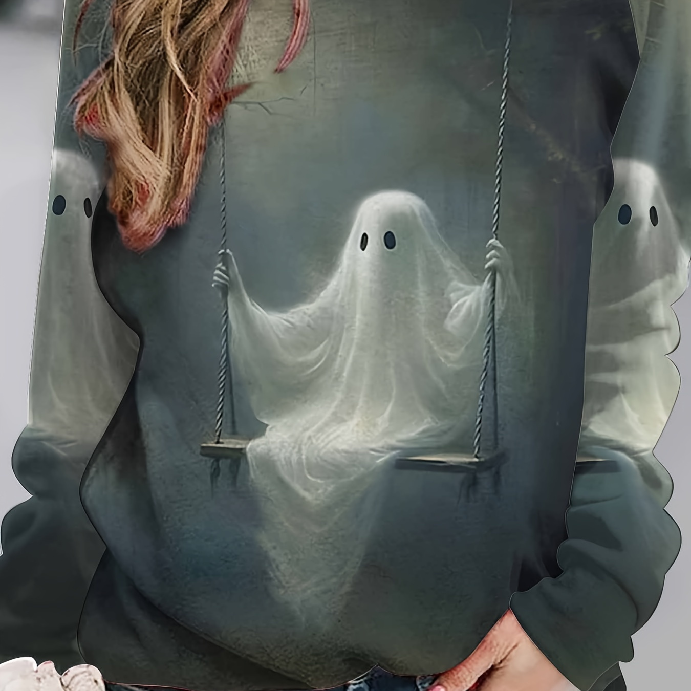

Halloween Ghost Print Sweatshirt, Casual Long Sleeve Crew Neck Sweatshirt, Women's Clothing
