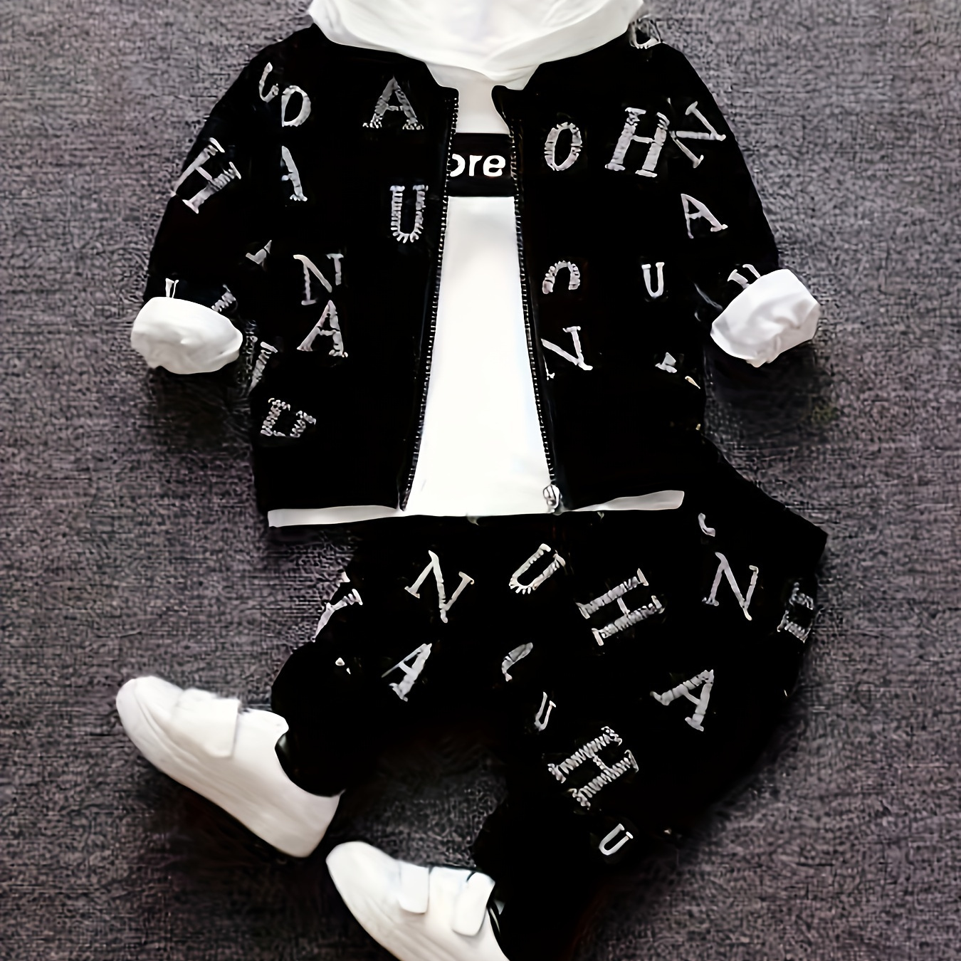 

3pcs Baby's Alphabet Embroidery Zip Up Jacket & Hoodie & Casual Pants, Toddler & Infant Boy's Clothing Set