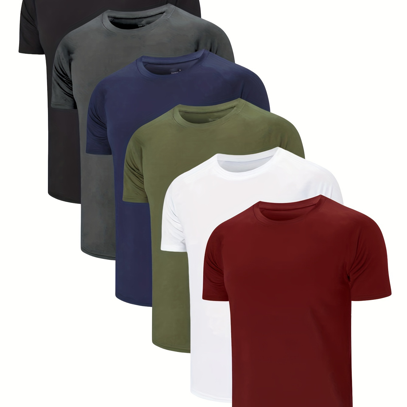 

6pcs Men's Quick-dry Athletic T-shirts, Moisture-wicking Short Sleeve Crew Neck Tops For Gym, Running, Cycling & Outdoor Activities - Assorted Colors (black, Navy Blue, Dark Green, White, Red, Maroon)