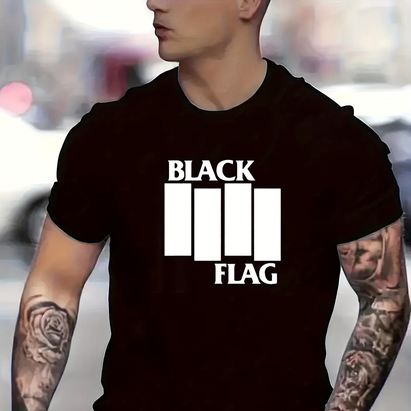 

Black Flag Print T Shirt, Tees For Men, Casual Short Sleeve T-shirt For Summer