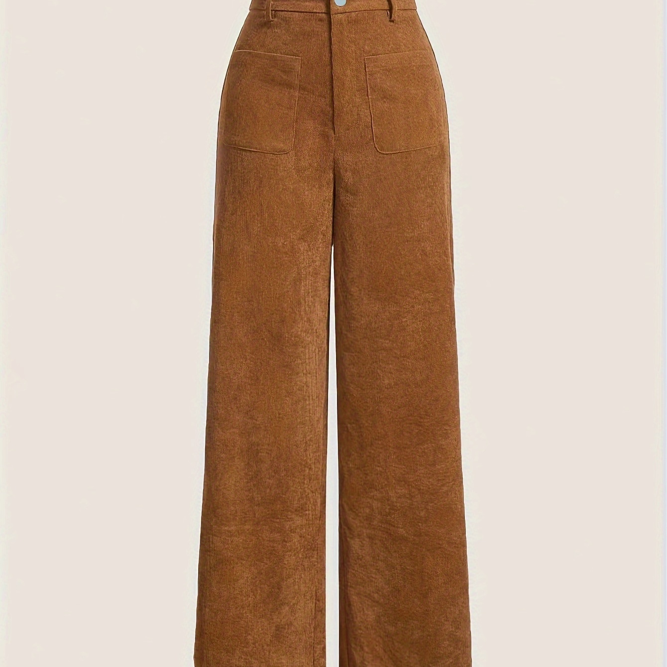 

Corduroy High Waist Pants, Elegant Straight Leg Patch Pockets Pants, Women's Clothing