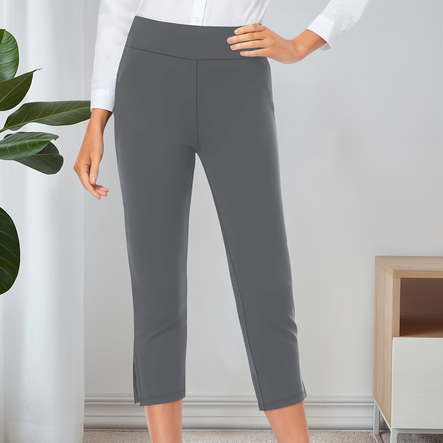 

Stretchy High-waisted Skinny Capri Leggings - Comfortable, Solid-colored, Casual Wear For Women - , Travel, And Outdoor Activities