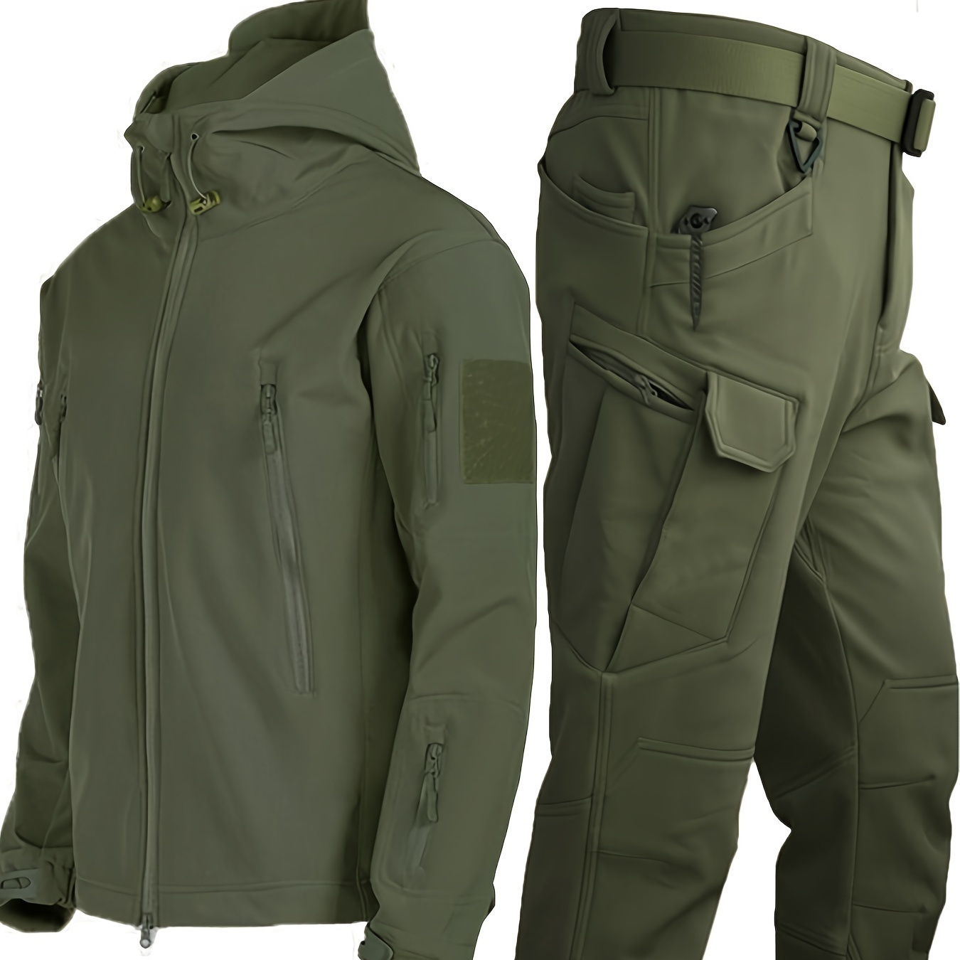 

Men's Casual 2-piece Outdoor Thermal Outfit, Multi-pocket Softshell Jacket & Regular Fit Cargo Pants, Suitable For , Perfect Outfits