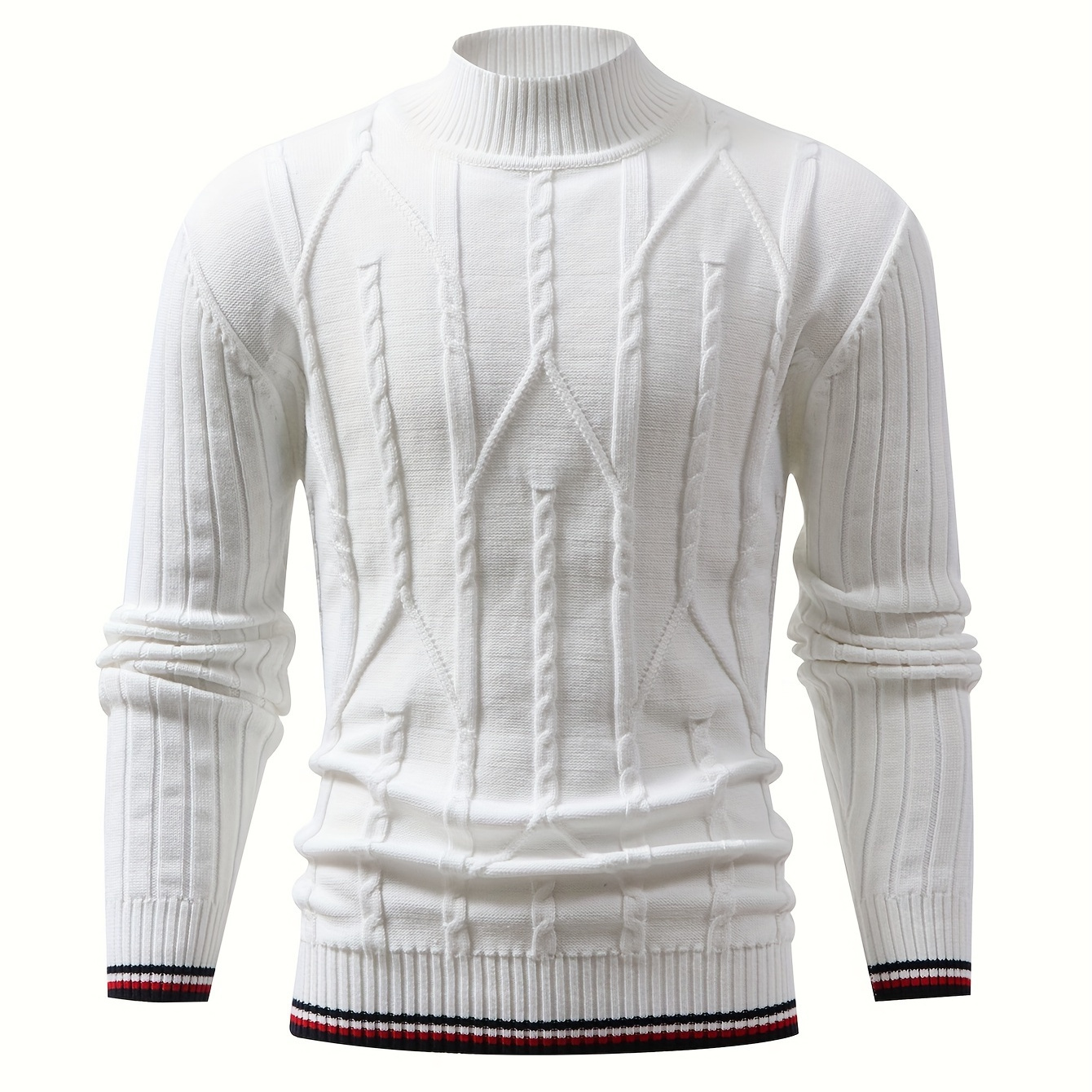 

Men's Striped Knitted Pullover, Casual Long Sleeve Slim-fit High Stretch Crew Neck Sweater For