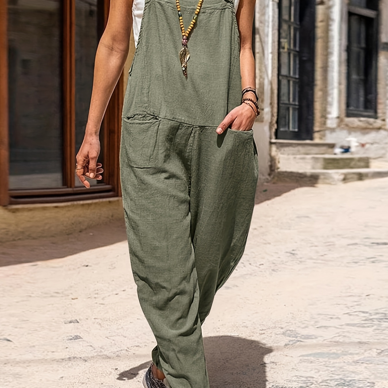 Solid Patched Pocket Overall Jumpsuit, Casual Overall Jumpsuit For ...