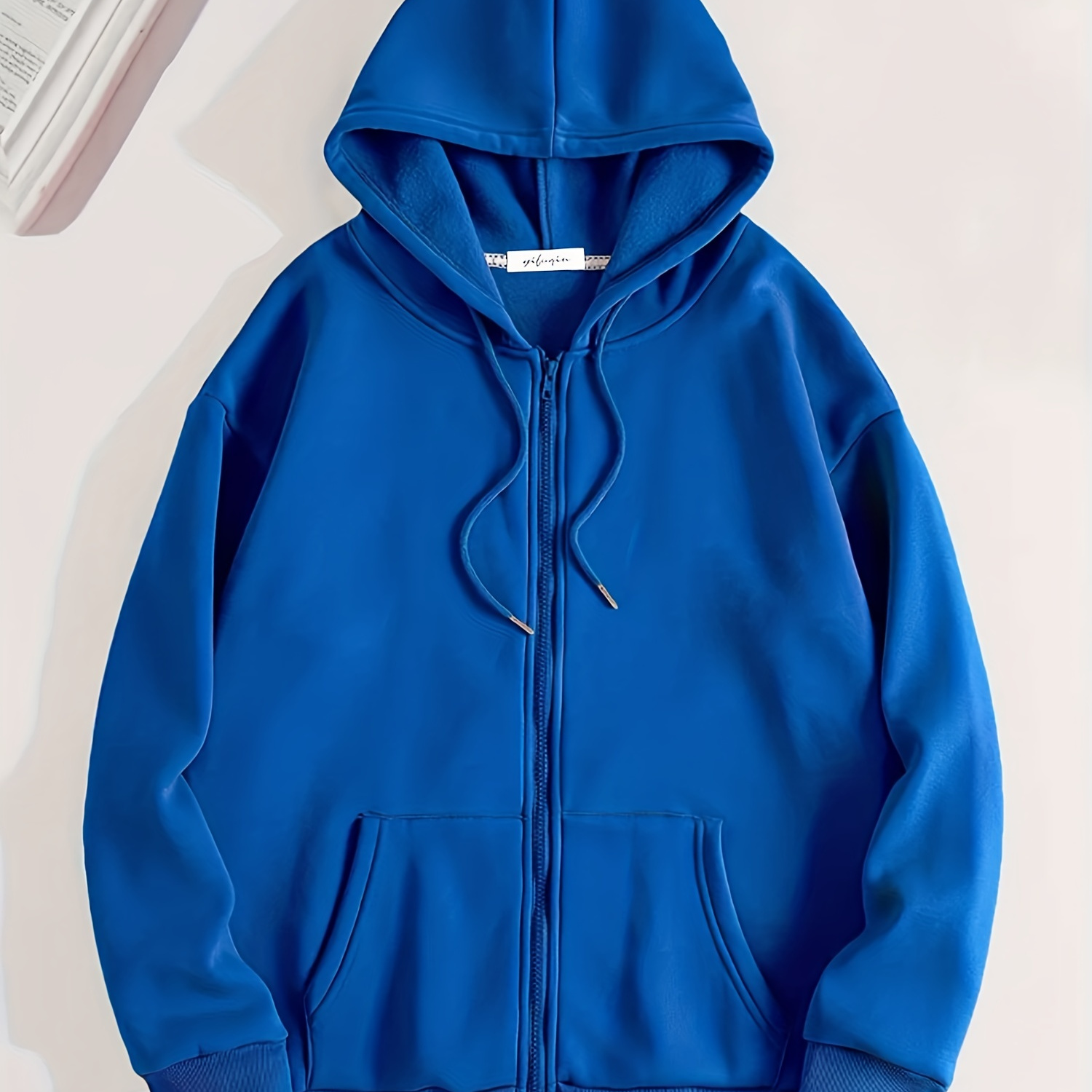 

Zip Up Solid Hoodies, Casual Long Sleeve Kangaroo Pocket Drawstring Sweatshirt, Women's Clothing