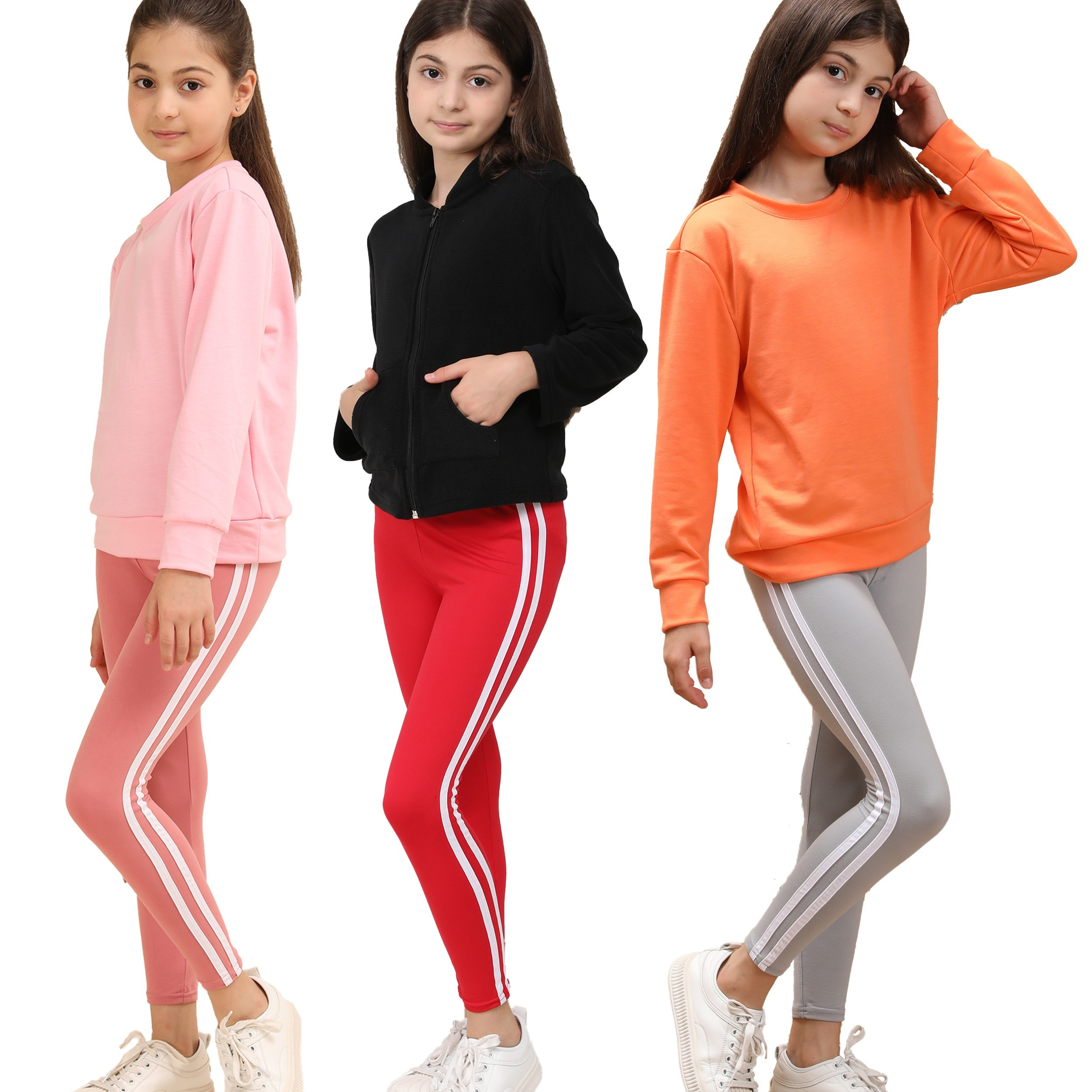 

3 Packs Comfy Stretchy Solid Stripped Side Leggings Casual Sweatpants For Sports