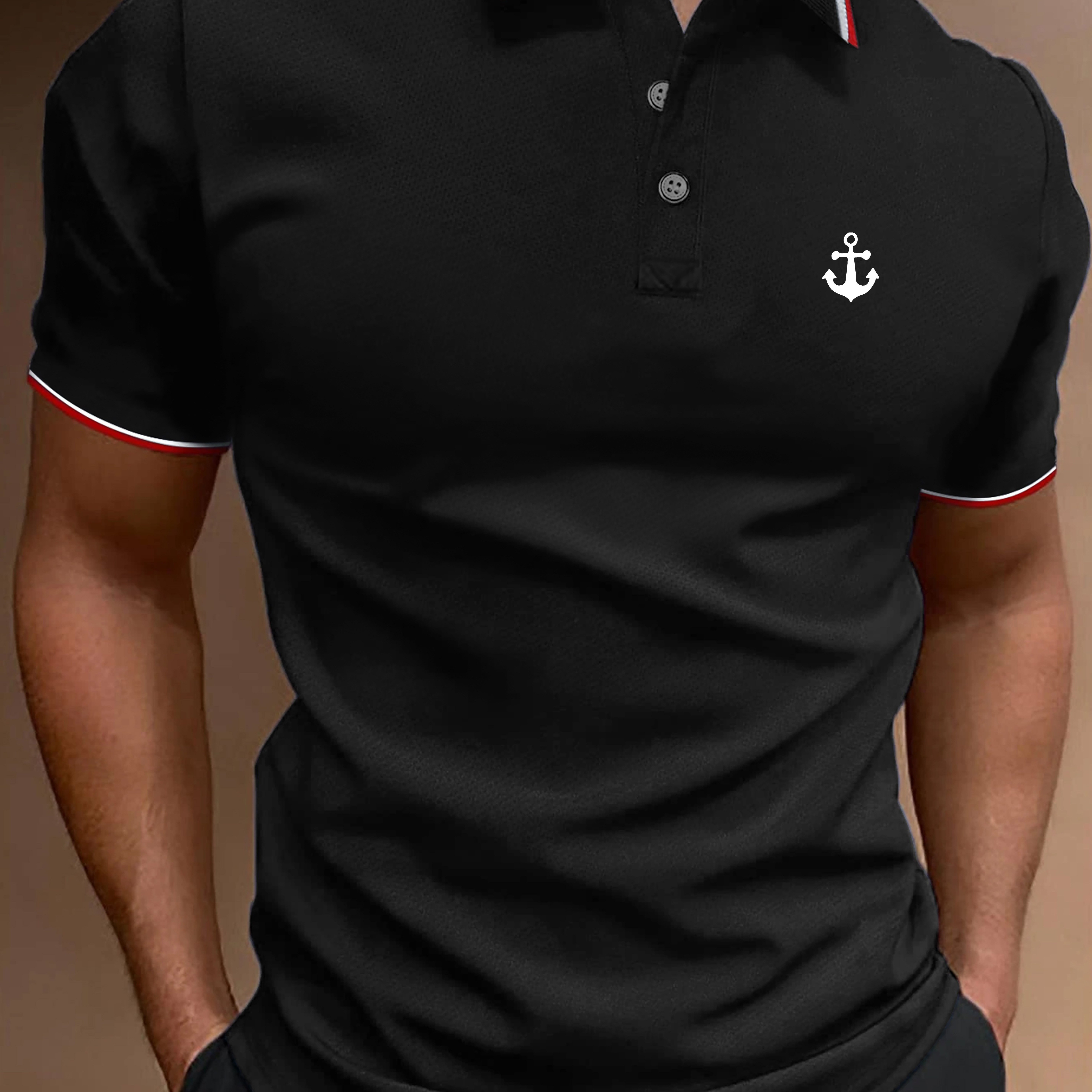 

Men's Golf Shirt, Boat Anchor Print Short Sleeve Breathable Tennis Shirt, Business Casual, Moisture Wicking