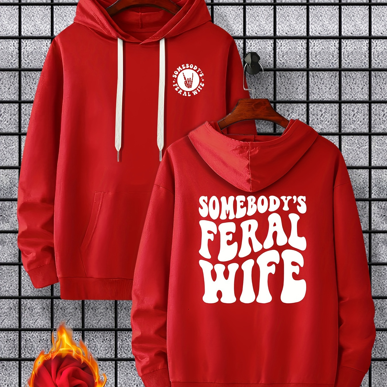 

Men's Trendy Velvet Hoodie - Casual Drawstring Pullover With Unique Letter Print, Fall & Winter, Sweater Hoodie