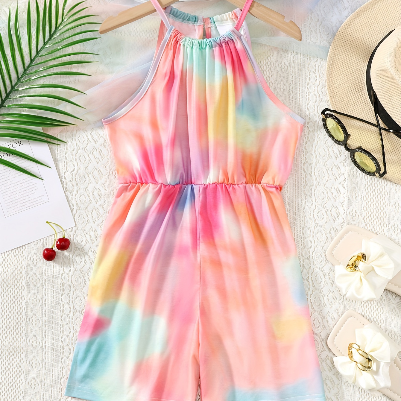 

Colorful Tie-dye Cami Romper For Girls, Stylish Summer Versatile Suit Outdoor Jumpsuit Holiday Gift