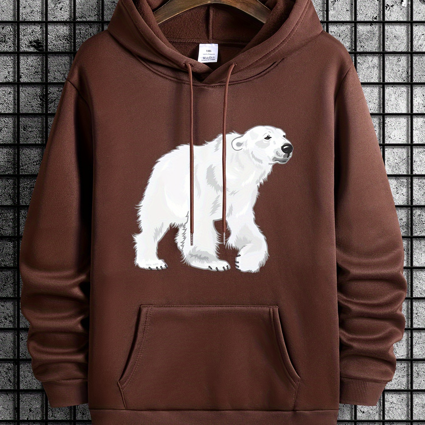 

Plus Size Men's Hooded Sweatshirt, Anime Polar Bear Graphic Print Hoodies For Spring Fall Winter, Men's Clothing