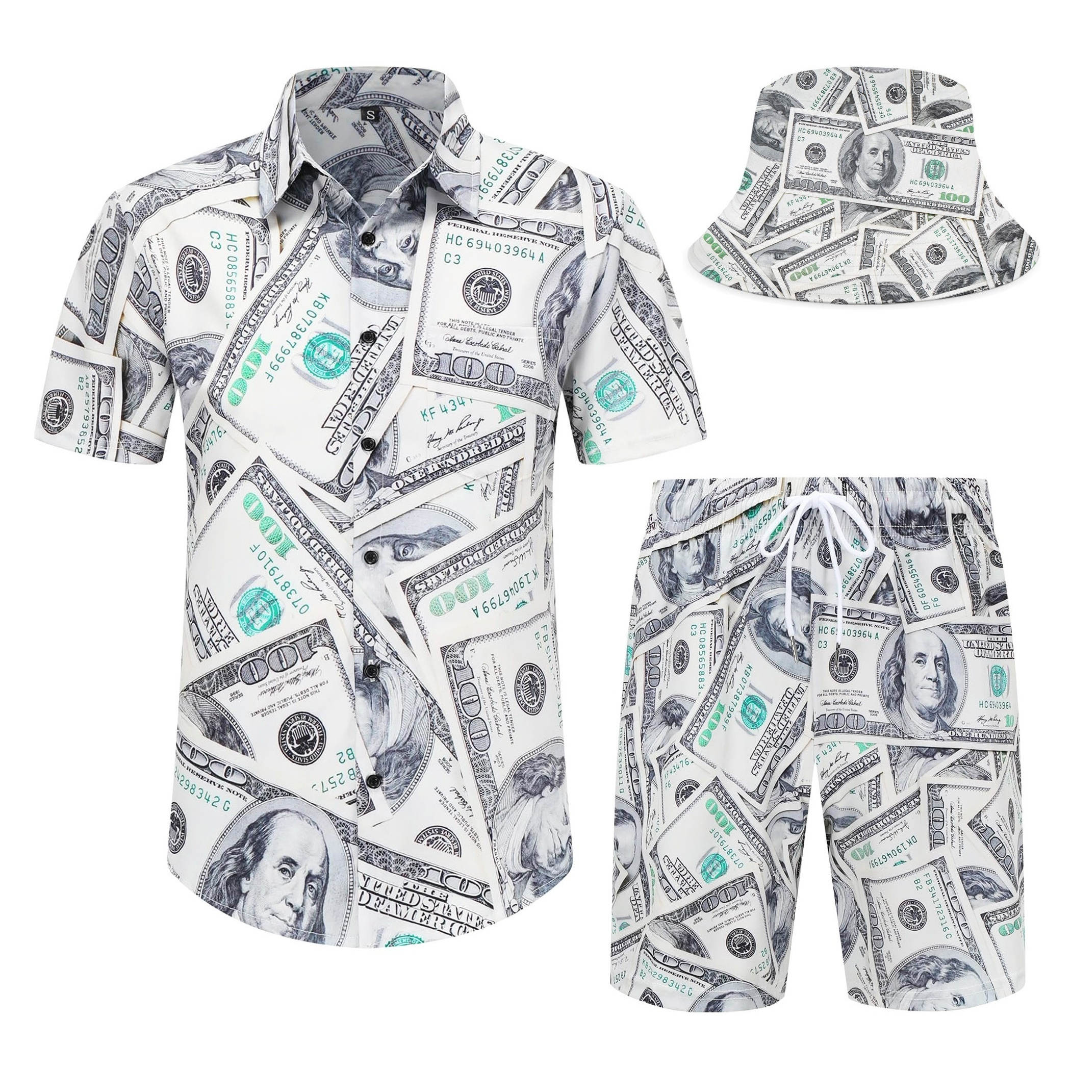 

Men's 2 Piece Tracksuits Rave Outfit Hawaiian Shirts And Shorts Set With Bucket Hats