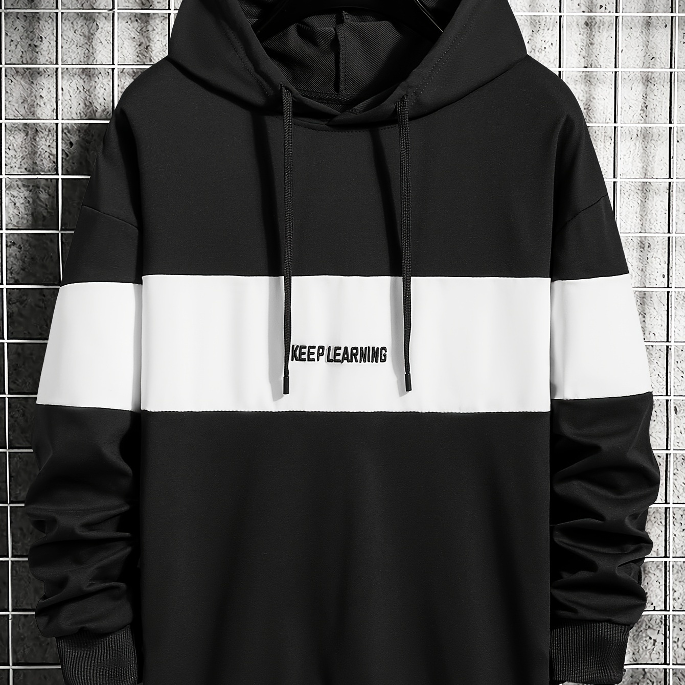 

Color Block Hoodie, Hoodies For Men, Men's Casual Graphic Design Pullover Hooded Sweatshirt With Kangaroo Pocket Streetwear For Winter Fall, As Gifts