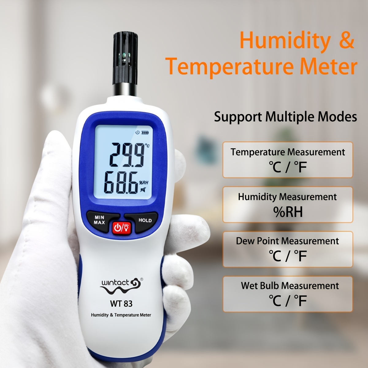 Digital Psychrometer Thermometer Hygrometer With Backlight Eray Temperature And Humidity