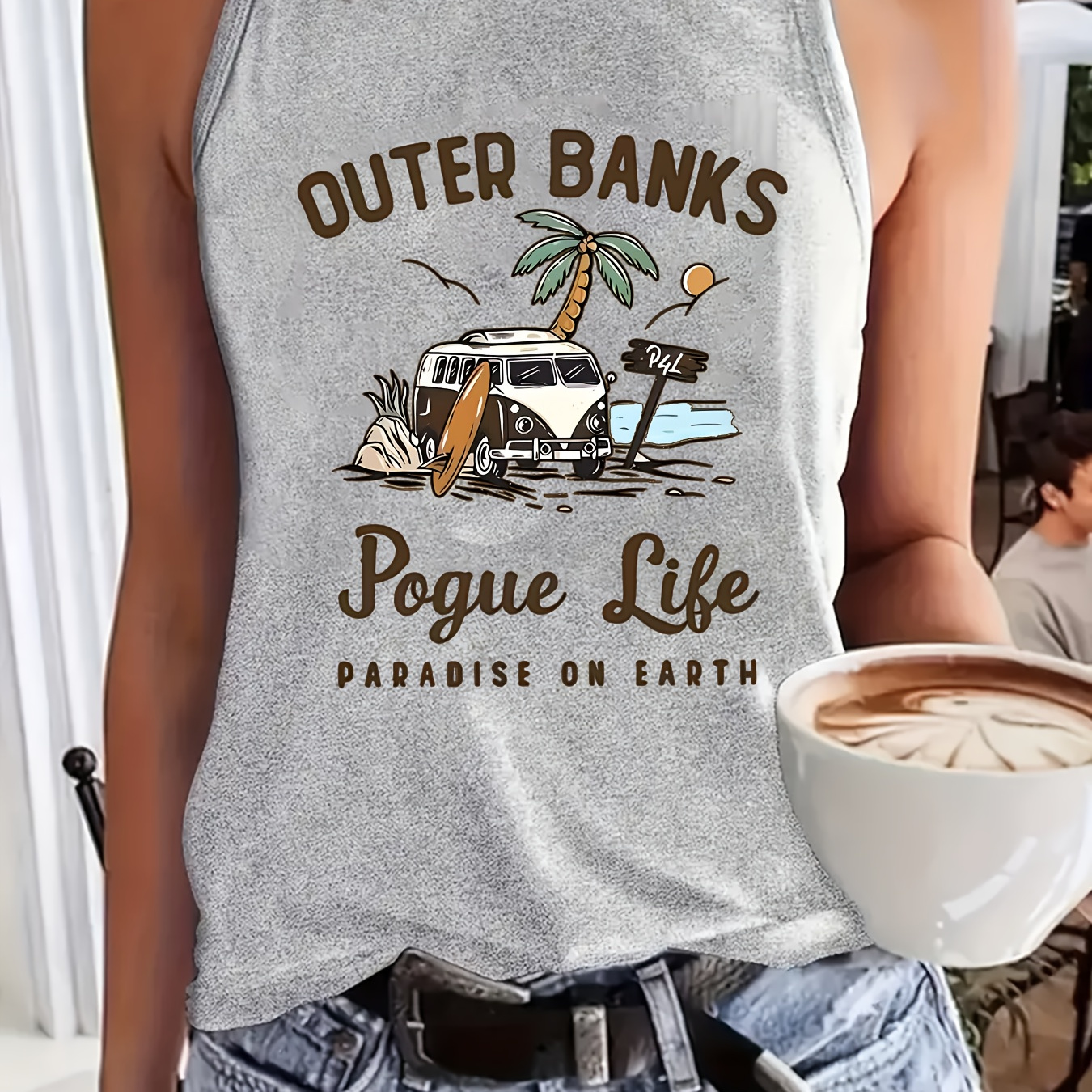 

Women's Sleeveless Tank Top, Outer Banks Pogue Life Print, Casual Grey Sporty Vest, Comfortable Breathable Summer Tee, Beach & Outdoor Wear