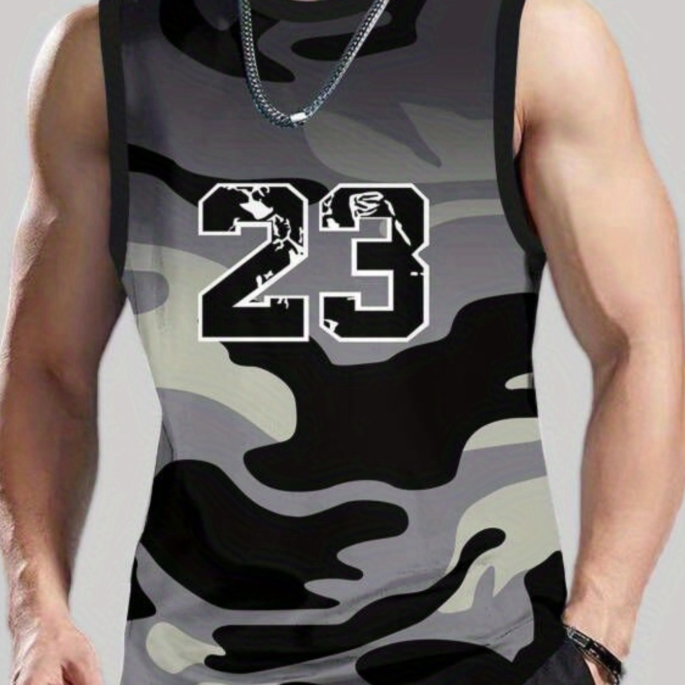 

Number 23 Camouflage Tank Top, Men's Athletic Sports Wear, Running, Jogging, Hiking, For Summer Fall Spring