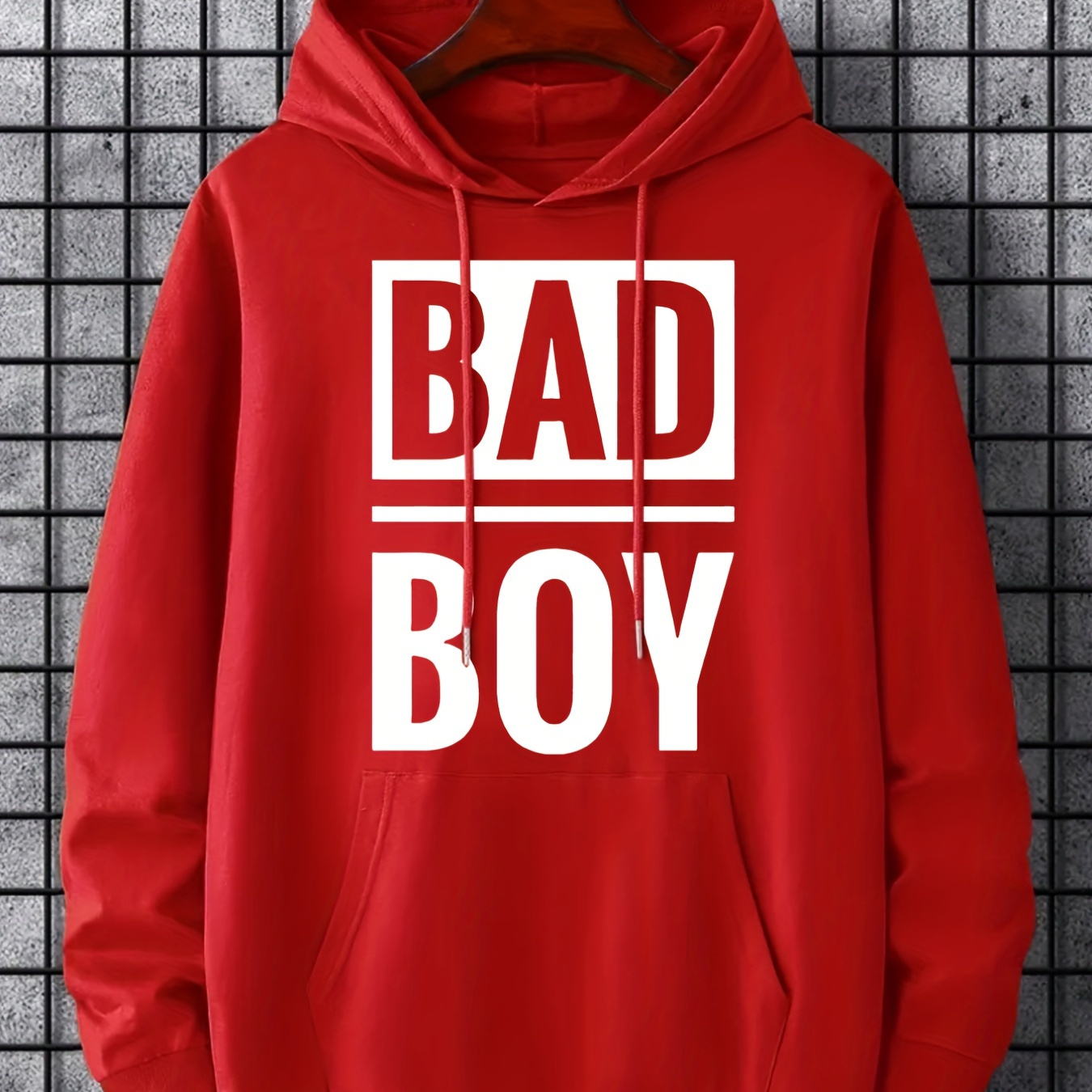 

Hoodies For Men, 'bad Boy' Print Hoodie, Men’s Casual Pullover Hooded Sweatshirt With Kangaroo Pocket For Spring Fall, As Gifts
