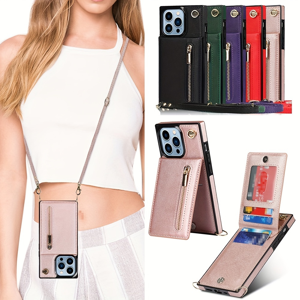 For Iphone 14 Plus 13 12 11 Pro Max Wallet Case With Card Holder, Pu Leather  Case With Ring Stand Detachable Wrist Strap - Temu Israel